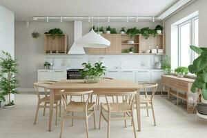 scandinavo cucina con di legno e bianca particolari. minimalista interno design. generativo ai foto