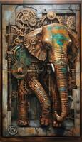 steampunk elefante nel cubista olio pittura stile con meccanico complicazione e anziano patina. Perfetto per manifesti e sfondi. generativo ai foto