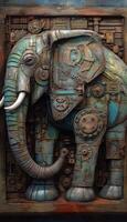 intricato steampunk elefante nel cubista olio pittura stile con anziano patina. Perfetto per manifesti e sfondi. generativo ai foto