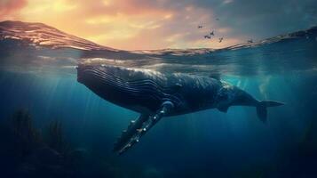 balenottera azzurra che nuota nell'oceano foto