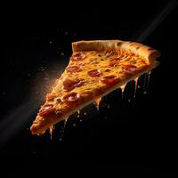 Pizza fetta e caldo Pizza su nero sfondo, generativo ai foto