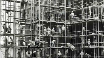 costruzione lavoratori Lavorando su moderno edifici. foto
