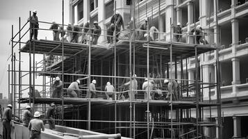 costruzione lavoratori Lavorando su moderno edifici. foto