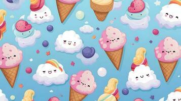 carino cartone animato ghiaccio creme su bianca sfondo nel Giappone kawaii stile foto