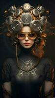 un' ritratto di un attraente steampunk stile donna foto