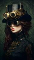 un' ritratto di un attraente steampunk stile donna foto