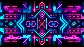 astratto neon leggero raggiante linee, azteco Maya stile modello design illustrazione . ai generato foto