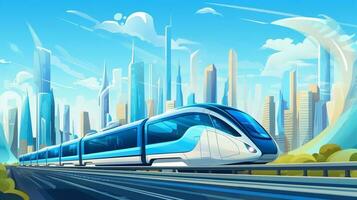 futuristico treno con moderno città sfondo. generativo ai foto