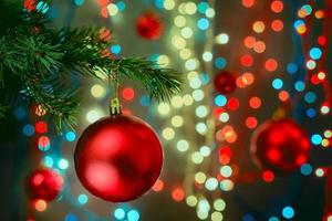 decorazioni natalizie su sfondo bokeh con luci sfocate