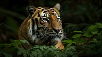 un' Bengala tigre, suo sensi accresciuto, occhi intensamente ispezionando il dintorni per agguato Pericolo foto