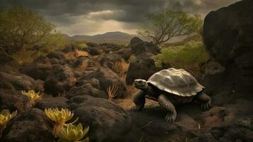 un' galapagos tartaruga, attraversando il vulcanico paesaggio, ogni passo riverberante con secoli di esistenza foto