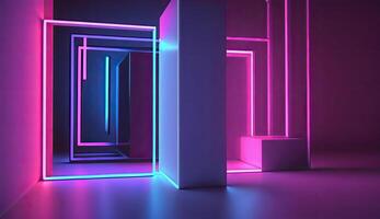 3d interpretazione neon Linee nel rosa e blu colorato foto