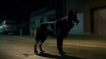 un' guardia cane pattugliamento suo territorio a notte foto