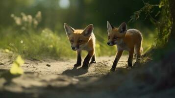 un' giocoso inseguire fra Due Volpe cuccioli foto