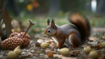 un' scoiattolo raccolta e nascondiglio noccioline per il inverno foto