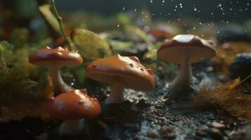il emergenza di vario funghi e fungo dopo un' pioggia foto
