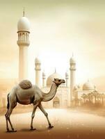 eid al adha mubarak saluto con cammello e moschea, eid mubarak foto