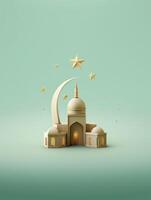 islamico carino 3d moschea per Ramadan e eid saluto sfondo ai generativo foto
