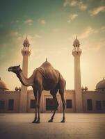 eid al adha mubarak saluto con cammello e moschea, eid mubarak foto