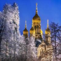 Chiesa ortodossa russa di santa elisabetta a wiesbaden,neroberg, germania, di notte, inverno.