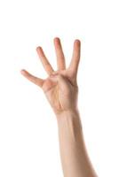 uomo che mostra un numero con un gesto della mano. isolato su sfondo bianco. foto