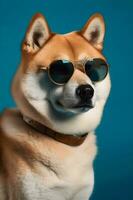 carino akita inu cane in posa indossare bicchieri ,generativo ai foto