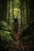 montain bicicletta da corsa su tropicale foresta ,generativo ai foto