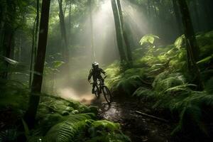 montain bicicletta da corsa su tropicale foresta ,generativo ai foto