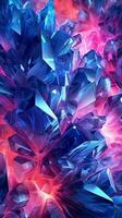 neon ghiaccio cristalli come astratto 3d geometria sfondo illustrazione. sociale media storie modello. ai generativo foto