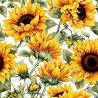 senza soluzione di continuità modello con girasoli. acquerello illustrazione foto