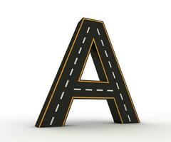 alfabeto simboli di il figure nel il modulo di un' strada con bianca e giallo linea, 3d interpretazione foto