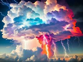colorato nuvole con un' fulmine bullone tuono sfondo design. generativo ai. foto