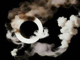 un' bianca cerchio di Fumo su il nero sfondo, ai generazione. foto