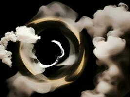 un' bianca cerchio di Fumo su il nero sfondo, ai generazione. foto
