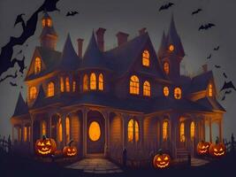 un' Halloween orrore illuminazione Casa per il Halloween Festival. generativo ai. foto