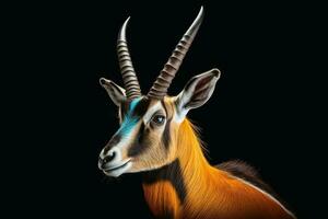 un' vicino su ritratto di ipnotizzante gazzella fotografia creato con generativo ai tecnologia. foto