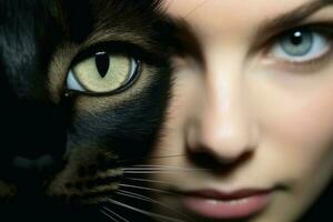 un' donna con gatti creato con generativo ai tecnologia. foto