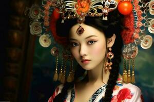 un' tradizionale Cina ragazza ritratto creato con generativo ai tecnologia. foto