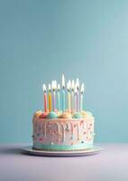 compleanno colorato torta decorato con dolci, compleanno torta con candele, generativo ai. foto