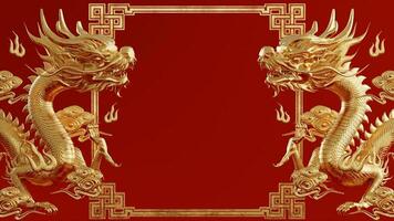 3d interpretazione illustrazione sfondo per contento Cinese nuovo anno 2024 il Drago zodiaco cartello con rosso e oro colore, fiore, lanterna, e asiatico elementi. foto