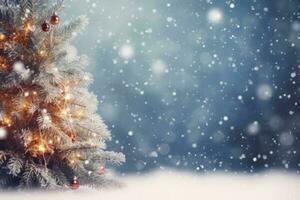 Natale inverno sfondo con neve sfocato bokeh allegro contento nuovo anno saluto carta con copia spazio ai generato foto