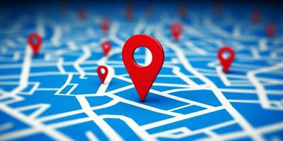 perno GPS Posizione simbolo icona cartello mappe. posto attività commerciale Posizione. itinerario grafico strada marchio destinazione, ai generato foto
