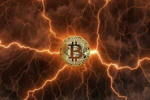 digitale raffigurazione di bitcoin fulmine Rete e suo defi transazioni ai generato foto