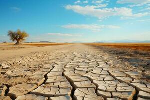 il rigido bellezza di un' devastato dalla siccità deserto riflette il globale riscaldamento crisi ai generato foto