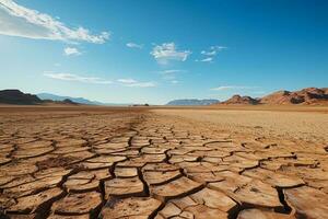 colpito dalla siccità deserto paesaggio rivela il urto di globale riscaldamento ai generato foto