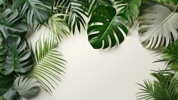tropicale le foglie Monstera e palma su bianca sfondo generato ai foto