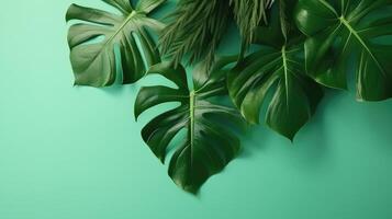 tropicale le foglie Monstera su verde sfondo generato ai foto