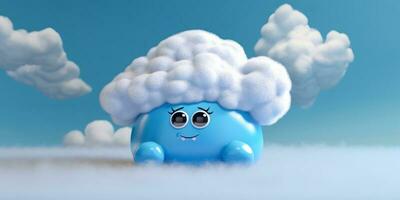 blu nube cartone animato carino animazione, ai generato foto