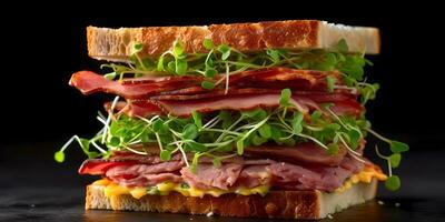 microgreens Sandwich insalata con pane per un' salutare stile di vita, ai generato foto