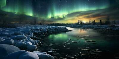 settentrionale luci cielo magico Visualizza, ai generato foto